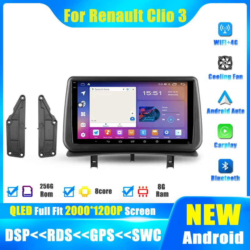 for Renault Clio 3 CLIO 3 2005-2014 4G WIFI Car Radio Android 14 Multimedia Navigation GPS Camera Auto Carplay Stereo DVD Player