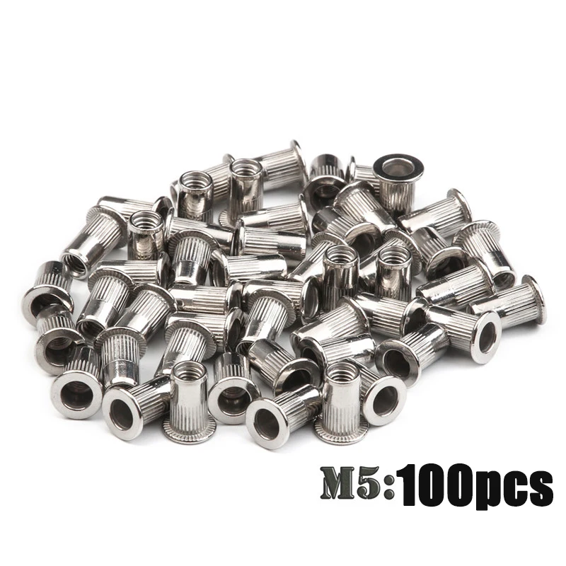 100PCS Stainless Steel Threaded Rivets Nut Flat Head Rivet Nuts Set Insert Reveting M3 M4 M5 M6 rivet nuts set