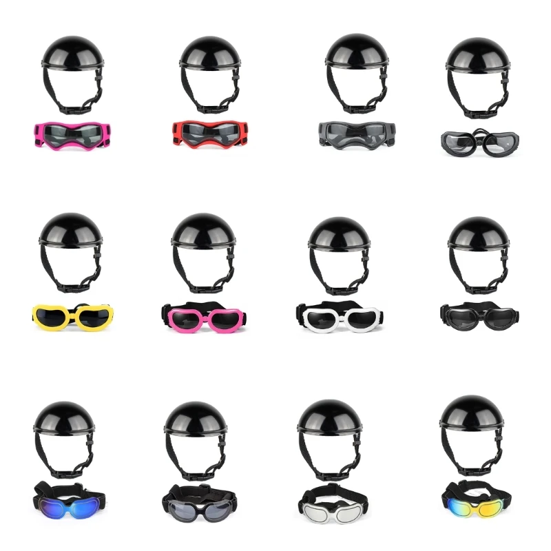

Dog Helmet with Ear Hole Pet Helmet and Goggles Set with Adjustable Strap