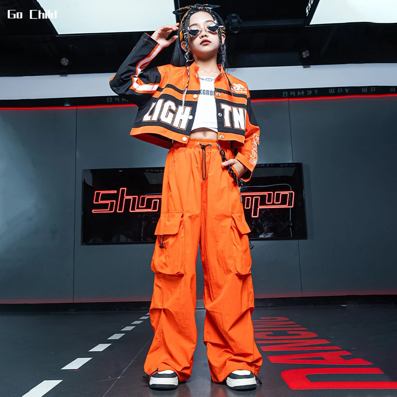 Boys Hip Hop Motorcycle Jacket Joggers Girls Crop Coat Street Dance Cargo Pants Sets Kids Jazz Costumes Child Teens Streetwear