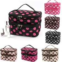Women'S Travel Cosmetic Makeup Bag Organizer Double Layer Dot Pattern Toiletry Bag Case Pouch With Mirror For Woman 2
