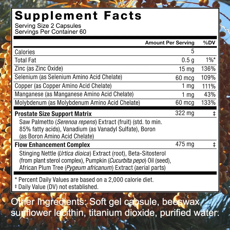 Saw Palmetto Sitosterol Capsules for Men's Prostate Health Hair Growth Urinary Tract Frequent Urination saw palmetto supplement