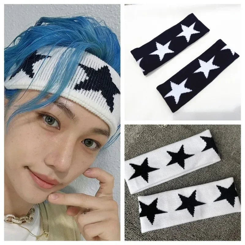 

2023 Korean Wave New Stray Kids FELIX Lee Know Same Black and White Pentagram Hair Band Outdoor Sports Accessories Fans Gift