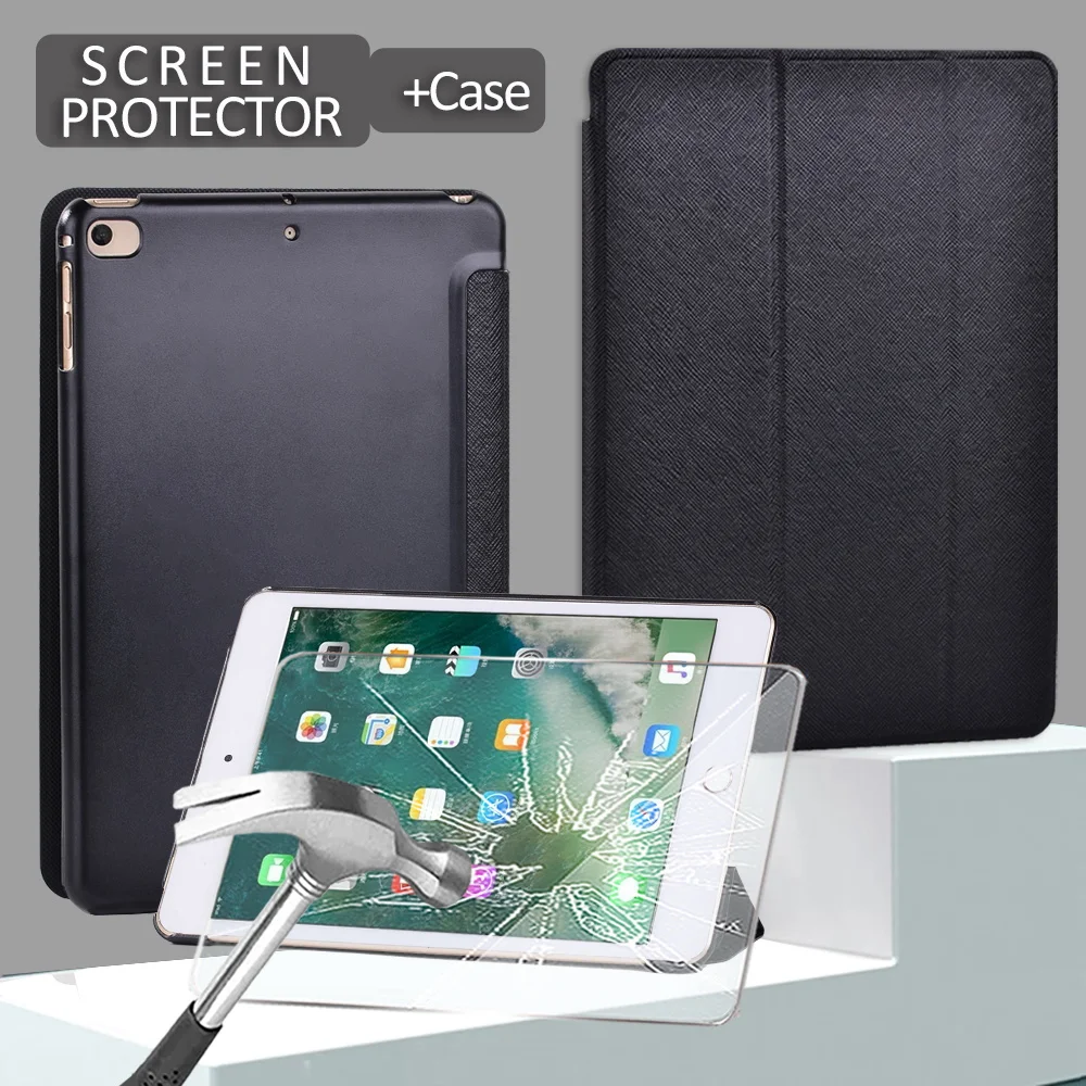 

Case for Apple Ipad Mini 1/2/3/Mini 4/5 Tablet Pu Leather Folding Stand Smart with Magnetic Tablet Case+Tempered Glass