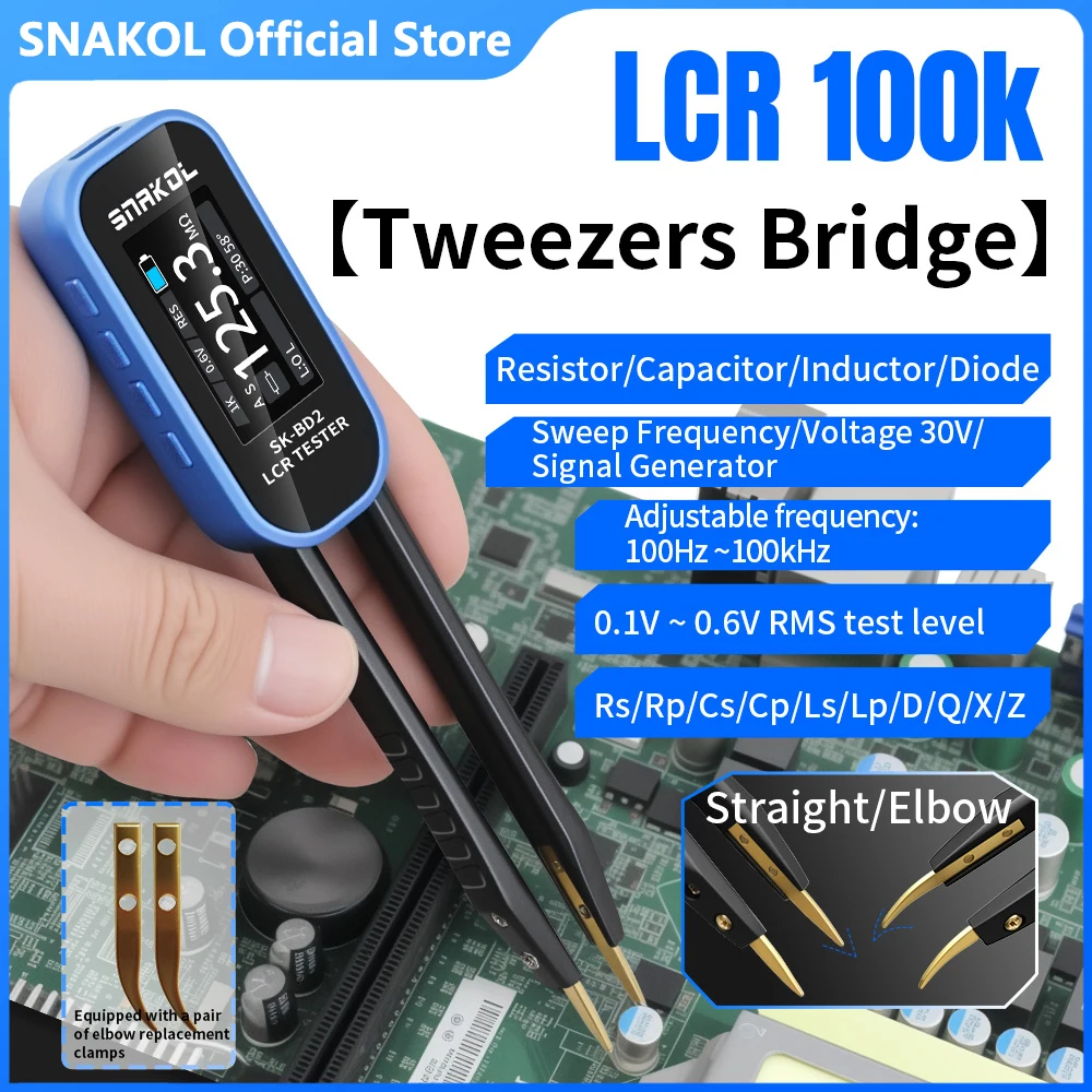 SNAKOL Smart Digital Tweezer Bridge LCR Tester SK BD2, high precision handheld tester voltage resistance capacitance inductance measurement tools