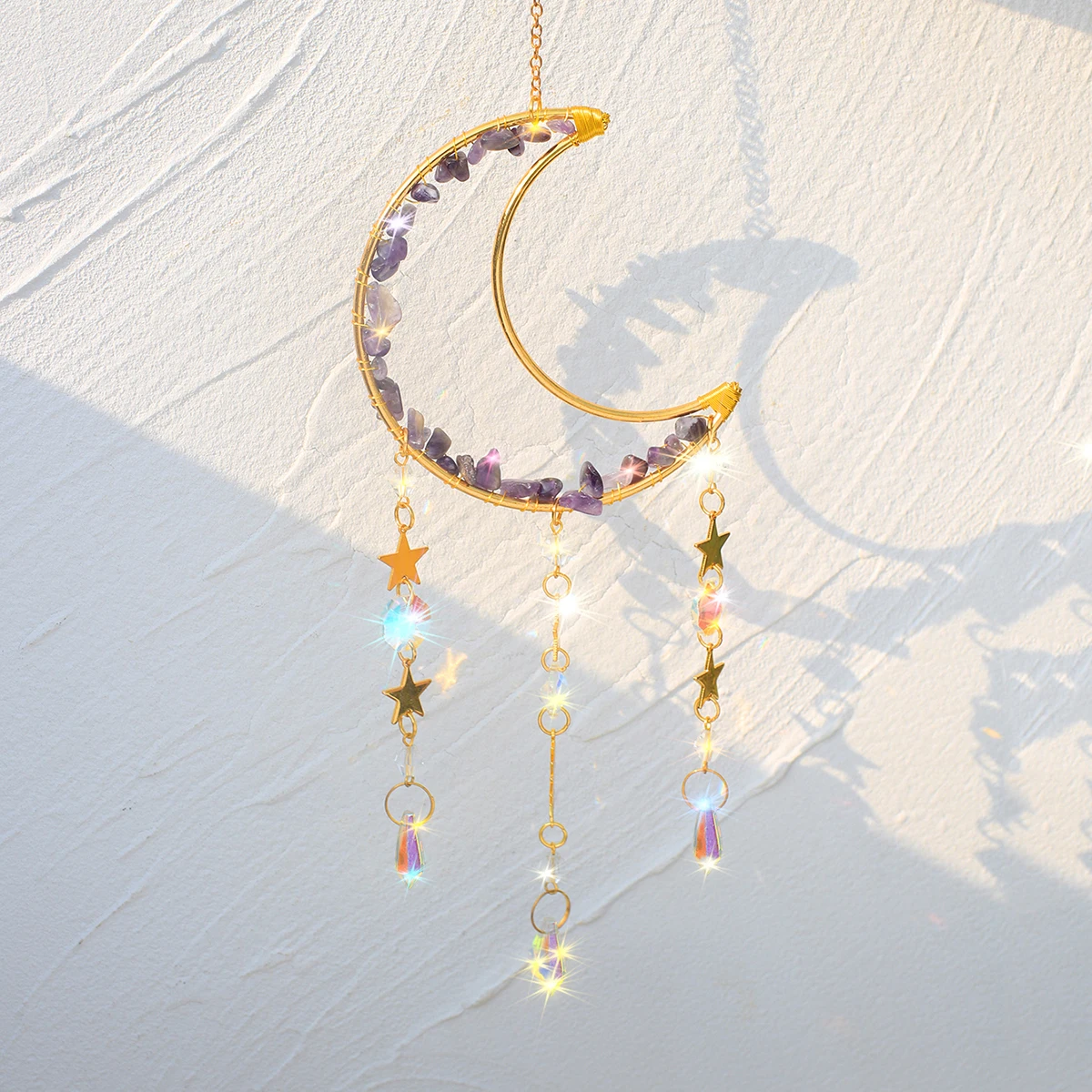 Weldomcor Attrape-soleil En Cristal à Suspendre, Attrape-rêves Arc-en-ciel, Boule De Cristal Pour Décoration De Jardin, De Mariage, De Voiture, (lune Et Prisme