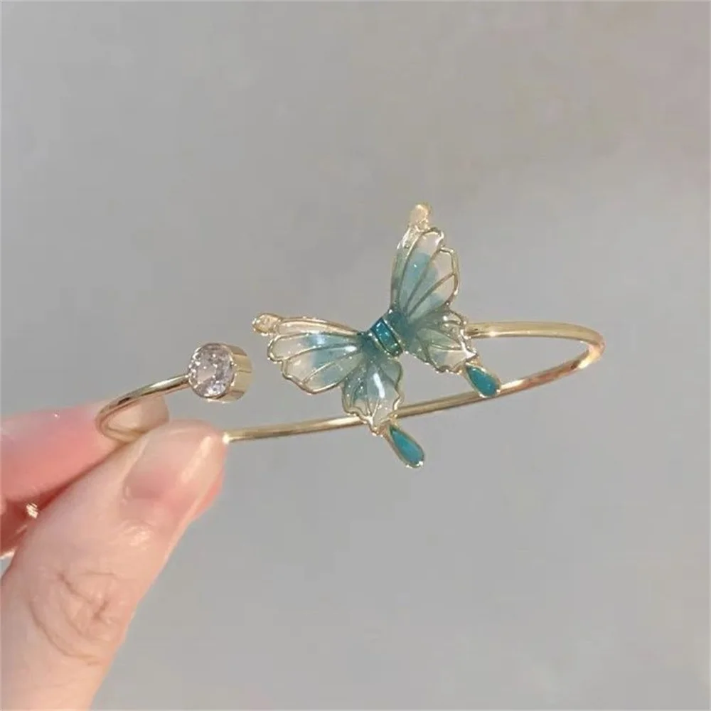 Forest Butterfly Zircon Open Bangle Bracelet Fashion Design Insect Bracelet Daily Matching Jewelry Gift