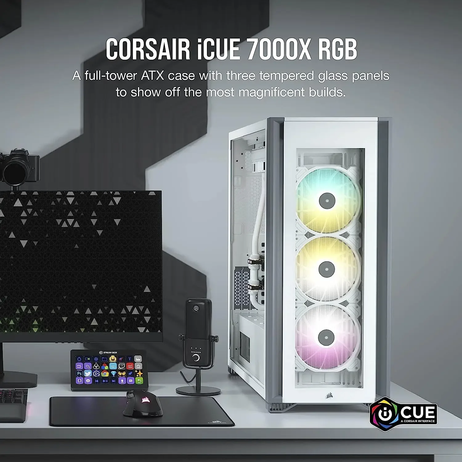 Custodia Per Pc Atx Full-Tower Corsair Icue 7000X Rgb, Bianca/Nera