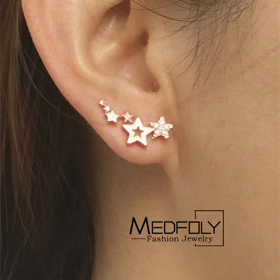 MEDFOLY Tiny Star Stud Earrings Gold Vintage Star Cuff Wrap Earrings Statement Rhinestone Cluster Earrings Jewelry for Women