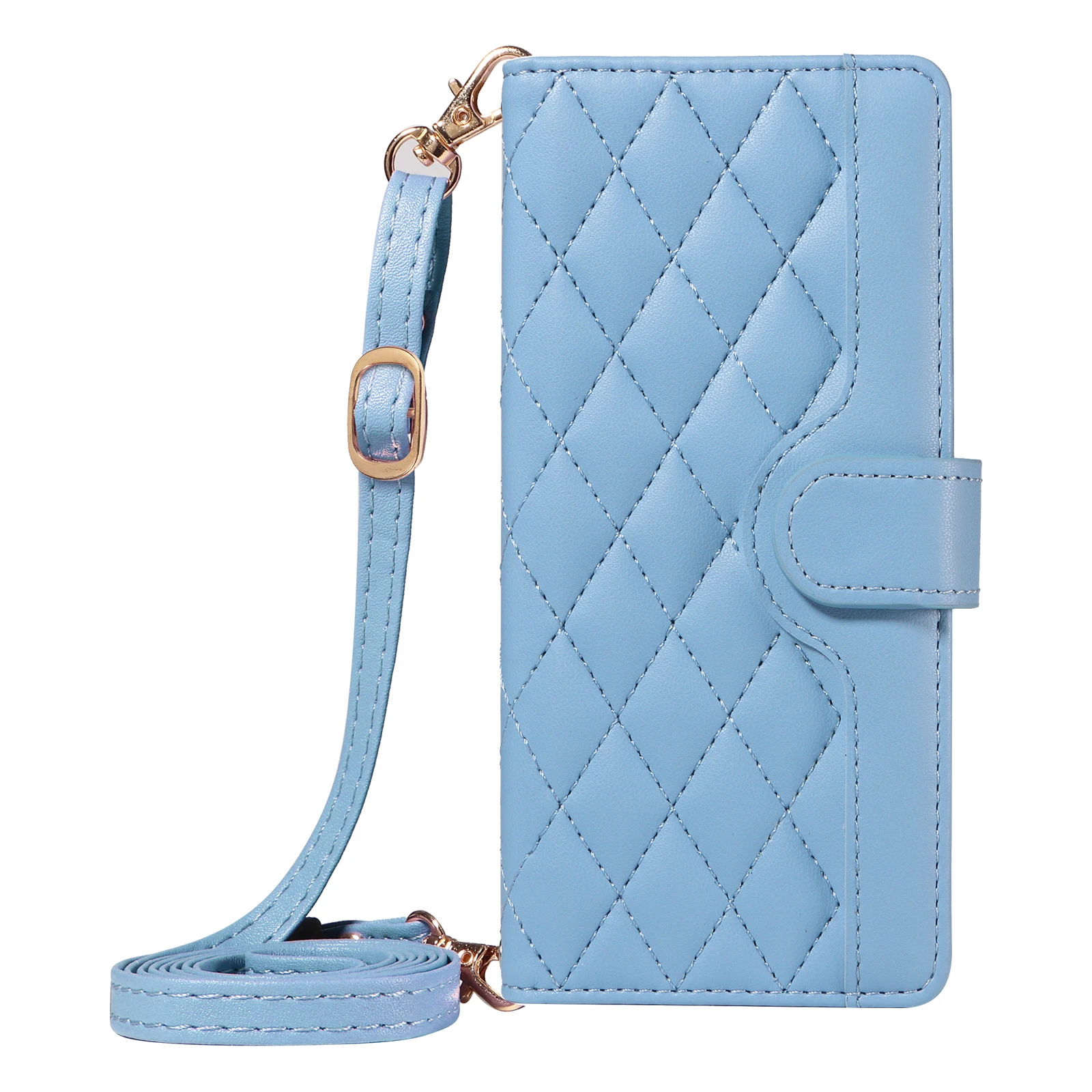 Luxury Rhombus Leather Crossbody Wallet Case with Card Slots and Lanyard