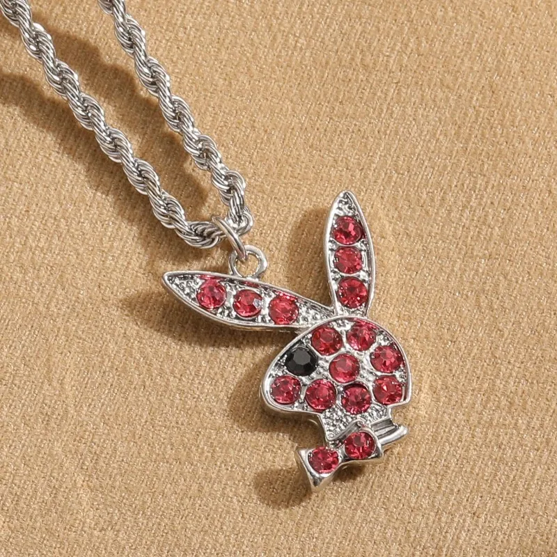 2025 New Fashion Net Red Zircon Rabbit Ladies Necklace Hip Hop Rock Pendant Necklace White Rabbit Clavicle Chain Jewelry Girl 3