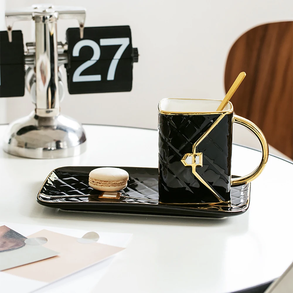 Handbag-Shaped Creative Ceramic Mug With Porcelain Tray & Spoon