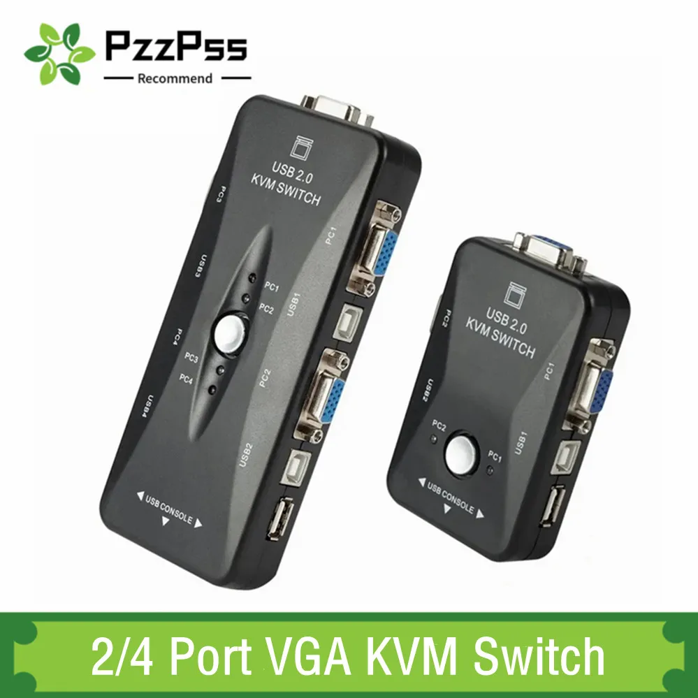 

2/4 Port VGA KVM Switch 1080P USB 2.0 VGA Splitter Mouse Keyboard Printer Pendrive Share Switcher Box 4 In 1 Out KVM Switch