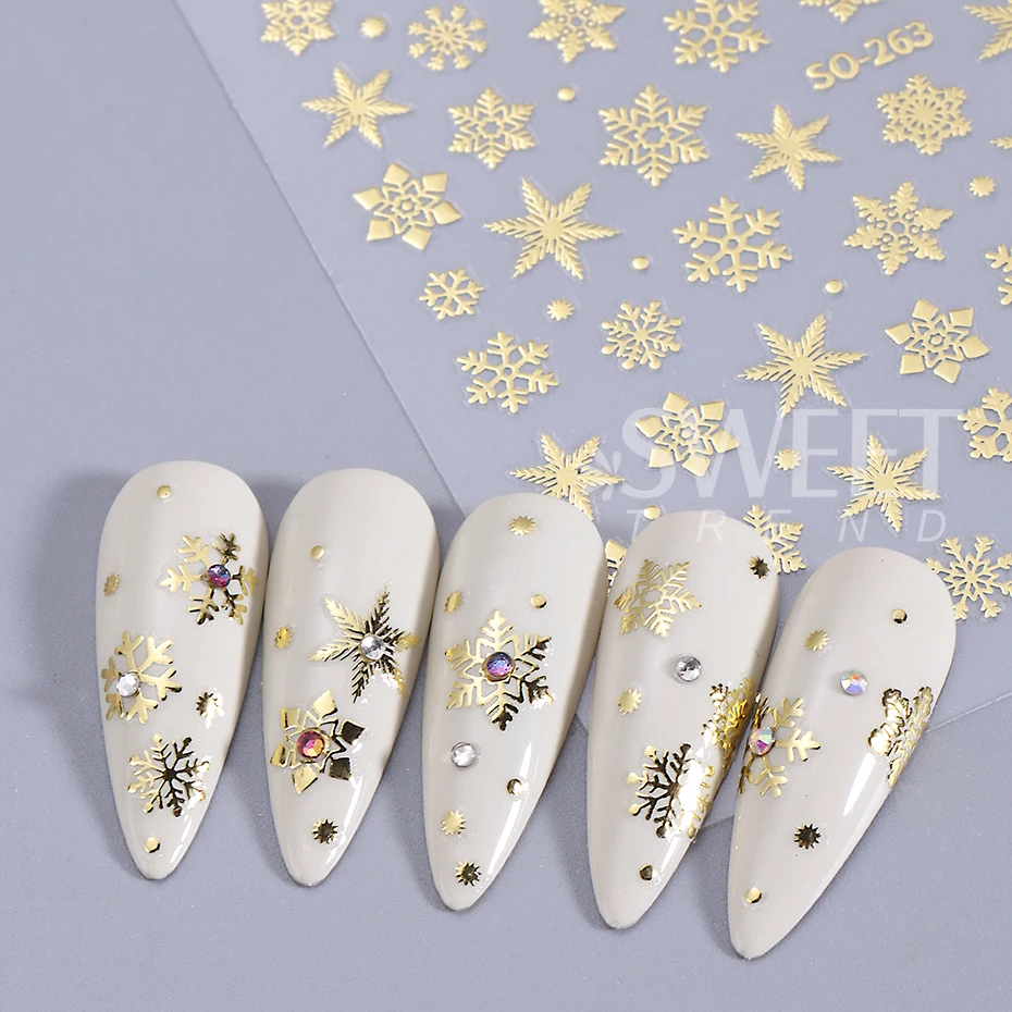 5 Colors Christmas Nail Art Stickers 3D Winter Snowflakes New Year Nail Decals Self-Adhesive Sliders DIY Manicure Decoration ﻿
