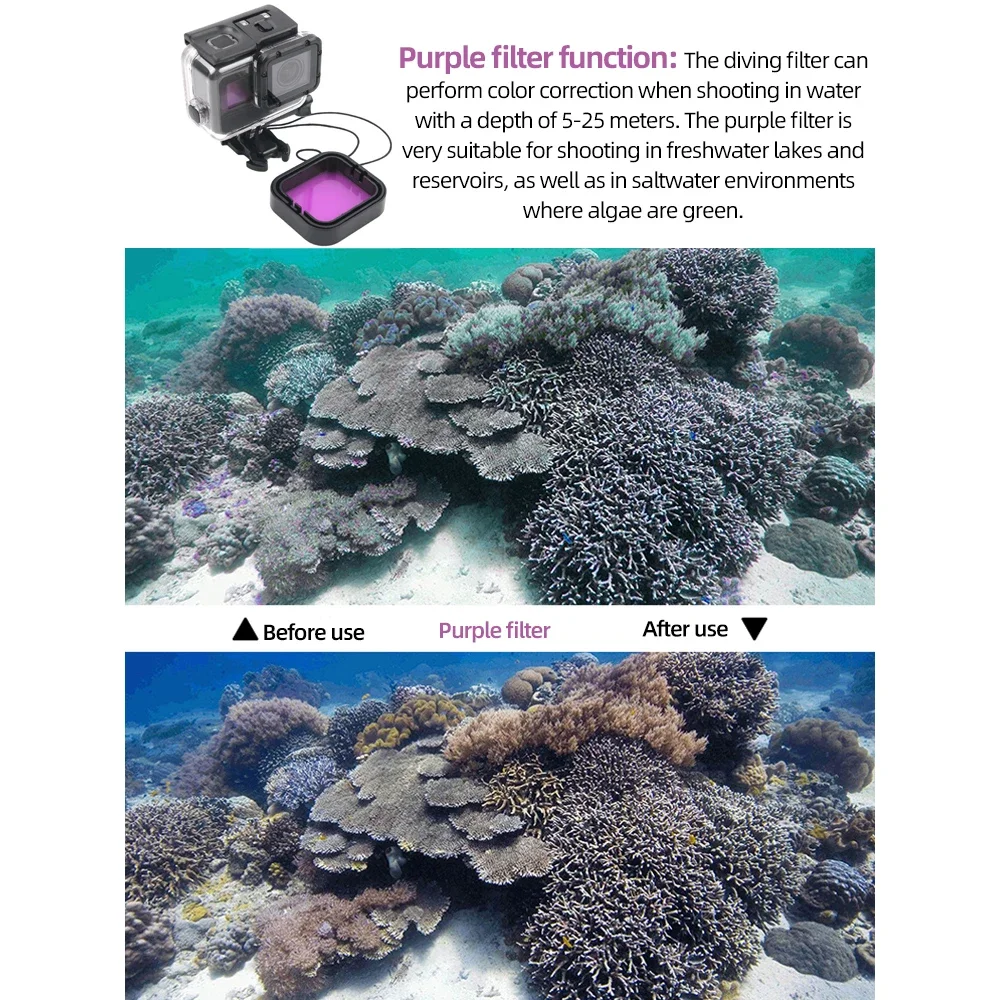 Diving Filter Lens Cap Set for Action Cameras - Red, Purple, Pink Protective Lenses for Underwater Photography