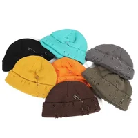 9 Colors Fashionable Ladies Winter Warm Knitted Caps 3 Metal Ring Buckled Hat Cool Pure Hip Hop Hats for Women 2
