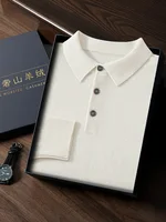 ANGEL 2024 Men's New POLO Shirt 100% Cashmere Knitted Pullover Solid Color Sweater Fall Winter Casual Business Office Jacket 1