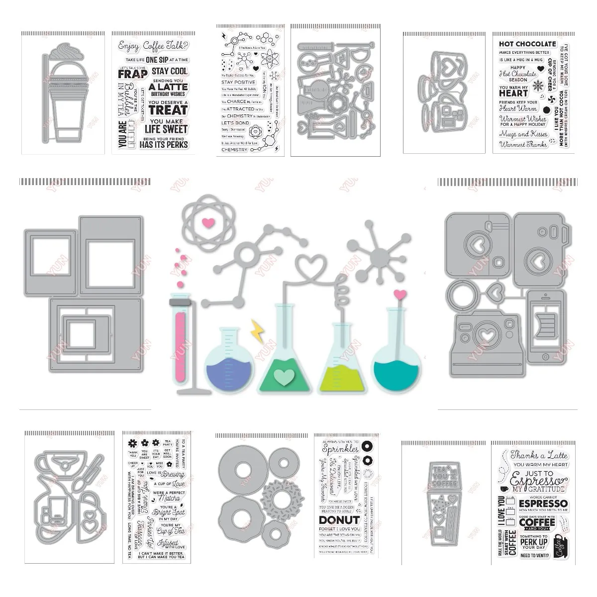 Christmas Card Scrapbooking Diary Decoration Mold Donuts and Sprinkles Mug Words Silicone Stamps Seal Cameras Polaroids Cut Dies