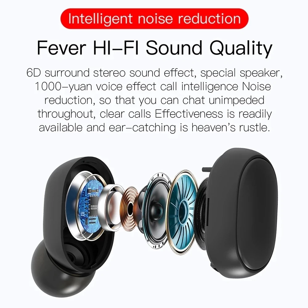 TWS E6S Bluetooth Earphones Wireless bluetooth headset Noise Cancelling Headsets With Microphone Headphones For Xiaomi Redmi bluetooth earphones