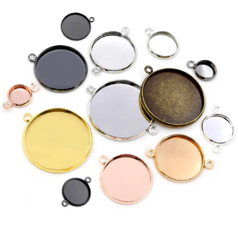 8-25mm Einzel/Doppel Loops Runde Cabochon Basis Tablett Einfassungen Blank Einstellung Liefert Für Schmuck, Die Entdeckungen armband Anhänger
