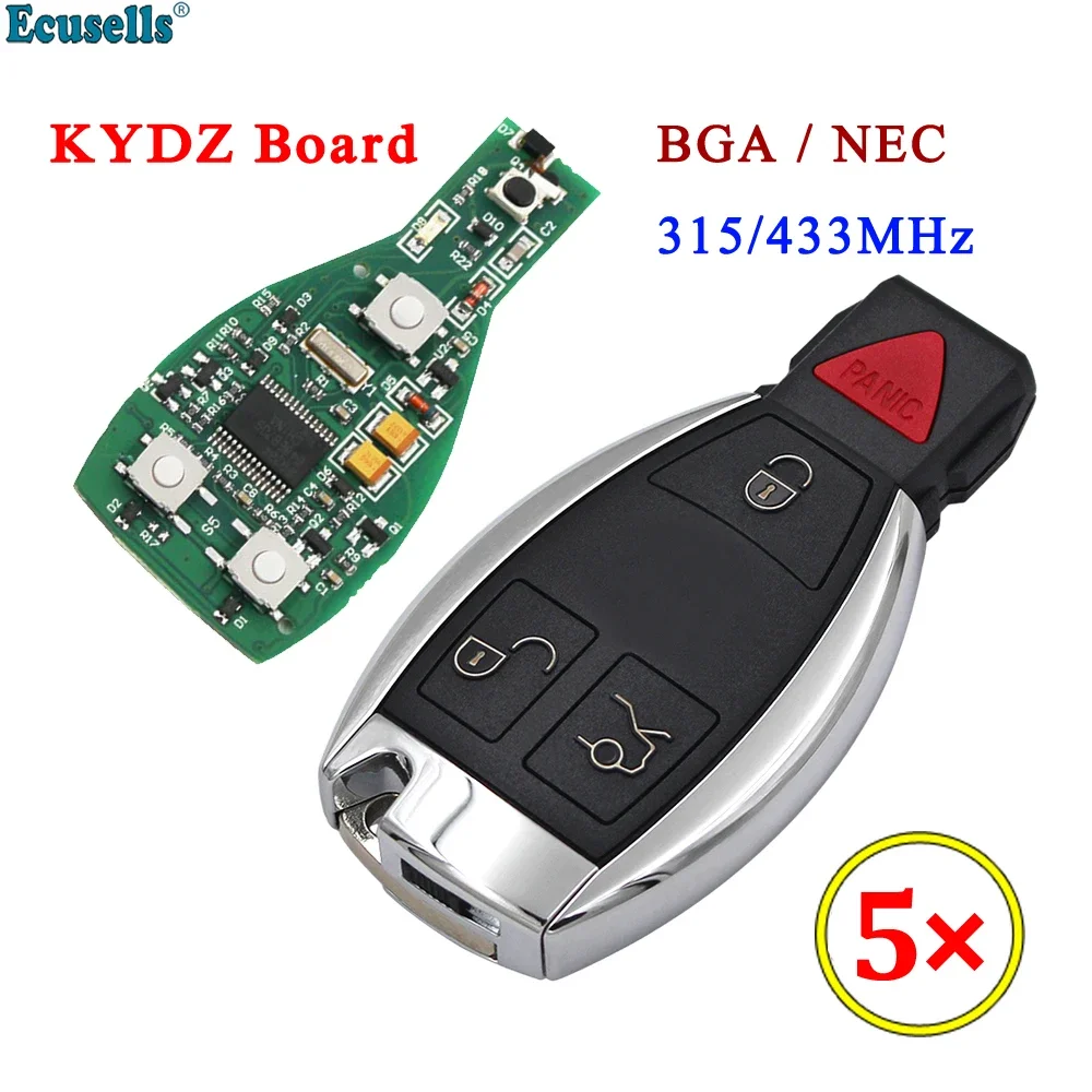 

Ecusells 5PCS Smart Remote Key 3+1/4 Buttons 315MHz 433mhz for Mercedes-Benz 2000+ support BGA/NEC with Battery Holder HU64