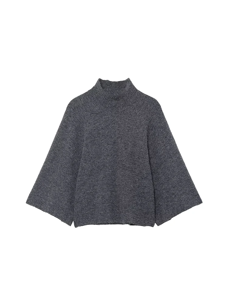 Women's Turtleneck Sweater Casual Solid Color Half Sleeve Oversize Pullovers Top Female Spring New Knitted Sweaters Women