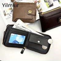 Men's Short Retro Wallet Multi Slot Purse Style Zipper Multi Compartment Wallet Buckle Multifunctional Women Money Bag 4