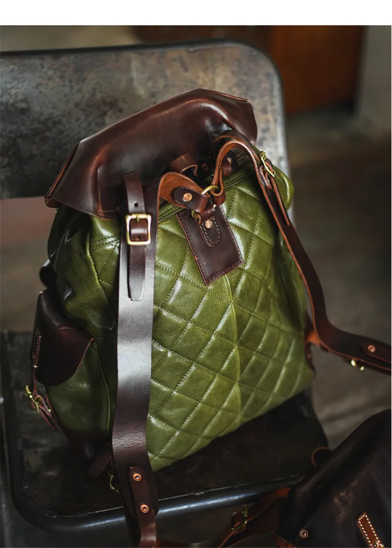 Vintage top quality genuine leather men large capacity backpack outdoor travel designer luxury real cowhide multi-pocket bagpack