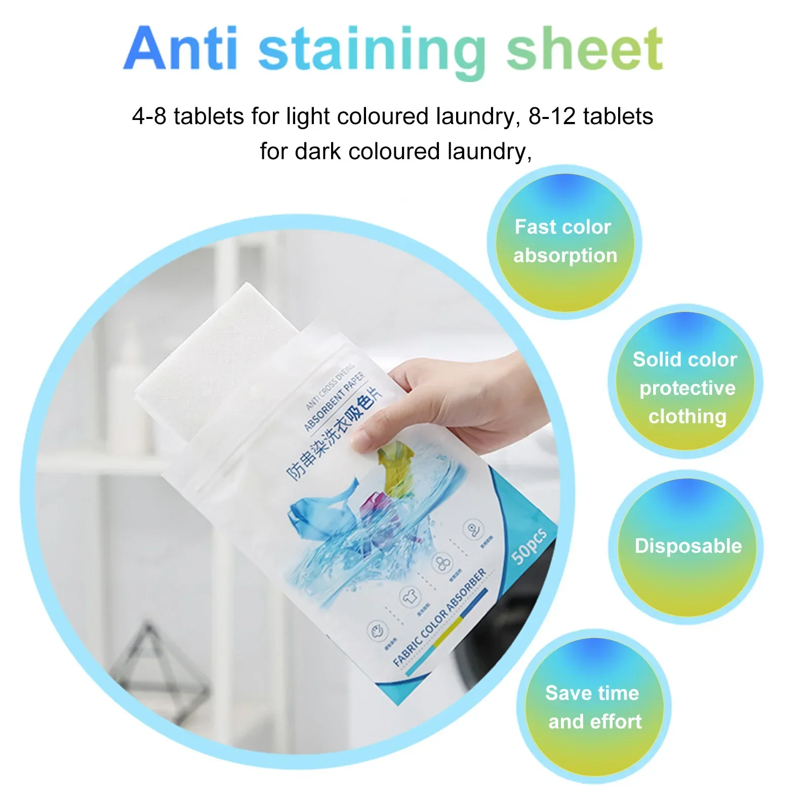 200/50pcs Laundry Mixed Dyeing Cloth Fabric Softener Washing Machine Personal Care Anti-color Absorption Limpieza Board Cleaning