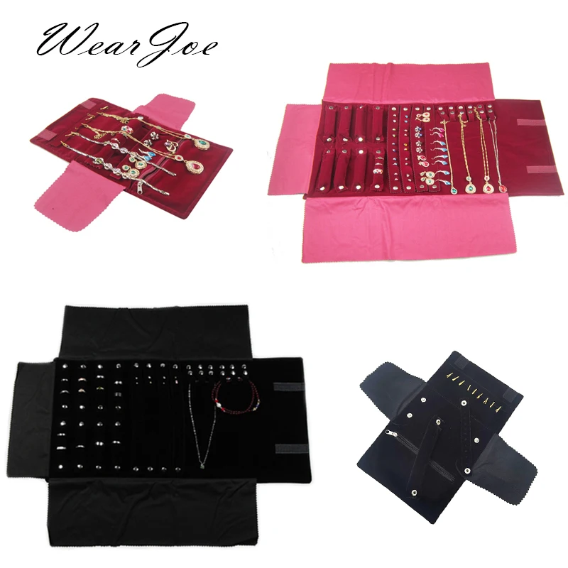 Elegant Velvet Jewelry Organizer Roll Travel Zipper Bag Carrying Case For Multiple Necklace Ring Earrings Storage Desktop Drawer acrylic jewelry storage box multi layer earrings ring storage box drawer style jewelry box velvet women jewelry box gift