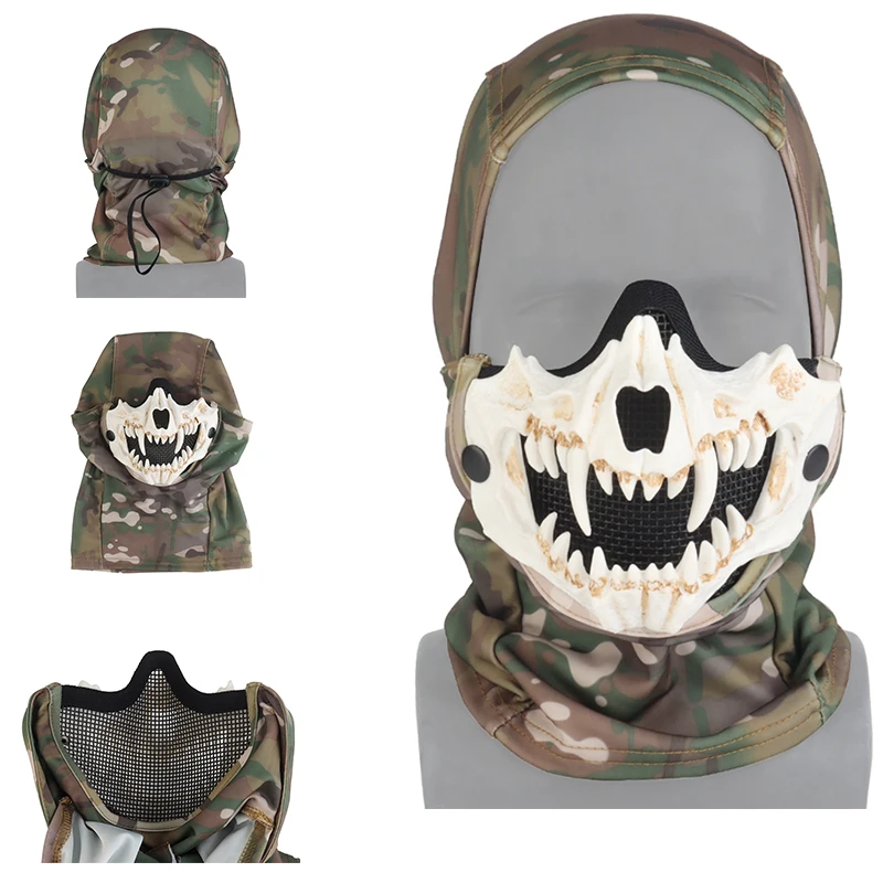 

Тактическая защитная маска на половину лица с головным убором, мягкая, для стрельбы, охоты, страйкбола, пейнтбола, косплея, CS, велосипедные ветрозащитные маски