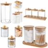 2/3/4Pcs Acrylic Storage Box Bathroom Clear Cotton Swab Makeup Jars Dispenser Bamboo Lids Tray Holder Qtip Reusable 1