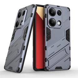Shockproof Armor Magnetic Stand Holder Bumper Hard Phone Case for Redmi Note13 Pro 4G (Gray)