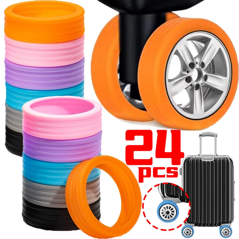 4-24pcs Luggage Wheels Protector Silicone Suitcase Roller Protective Sleeve Reduce Noise Cover Parts Kits Travel Accessories