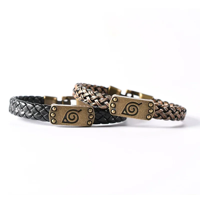 Handcrafted Retro-Style Leaf Design Leather Bracelet Inspired by Japanese Anime