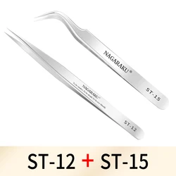 Premium Stainless Steel Eyelash Tweezers & Makeup Eyelashes Set (ST-12 ST-15)