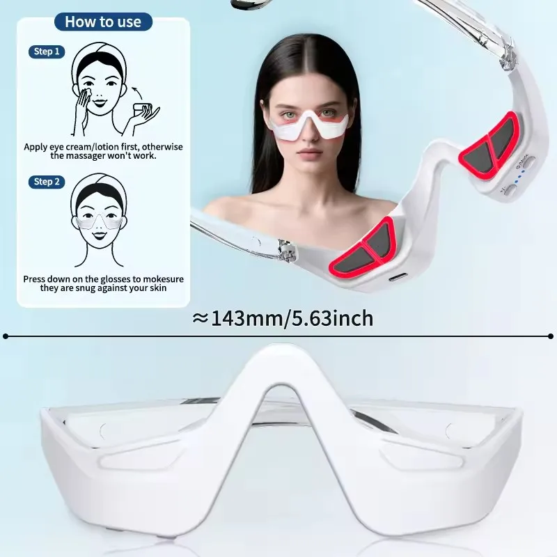 3D Red Light EMS Eye Massager Eyecare Glasses Dark Circles Puffiness Wrinkles Reduction Eye Fatigue Relaxing Beauty Care Device