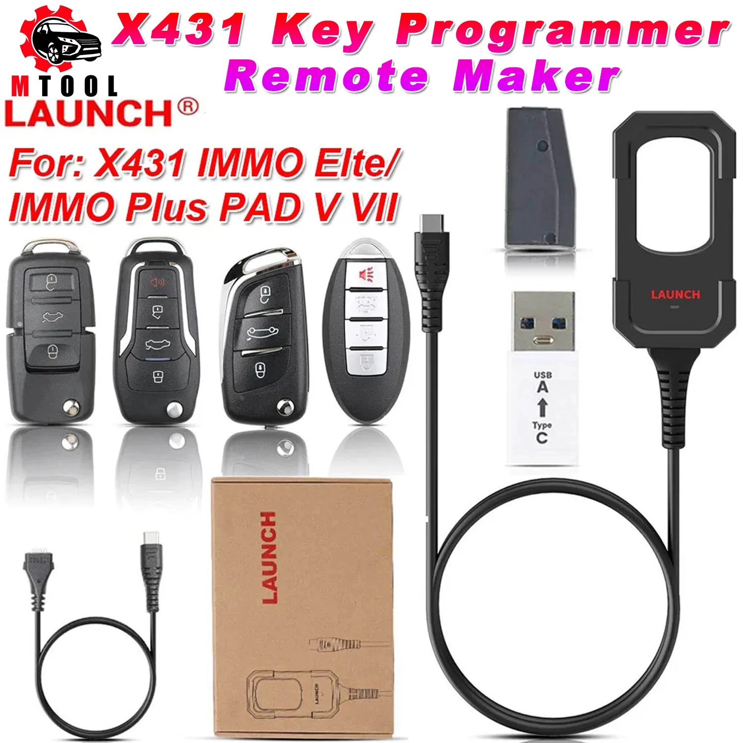 Avvia X431 Key Programmer Remote Maker Con 4Pc Universal Remote Key 1Pc Super Chip Per X431 Immo Elte Immo Plus Pad V Vii