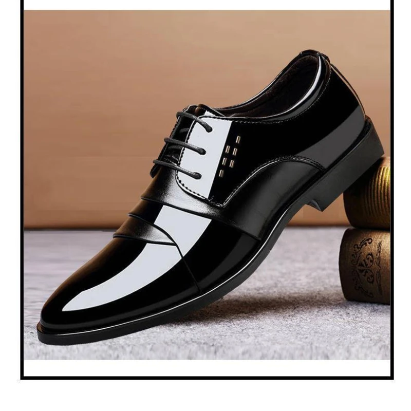 

Men Leather Breathable Flat Business Formal Casual British New Arrivals Lace-up Heightening Men-shoes Fashion Shoes 2022