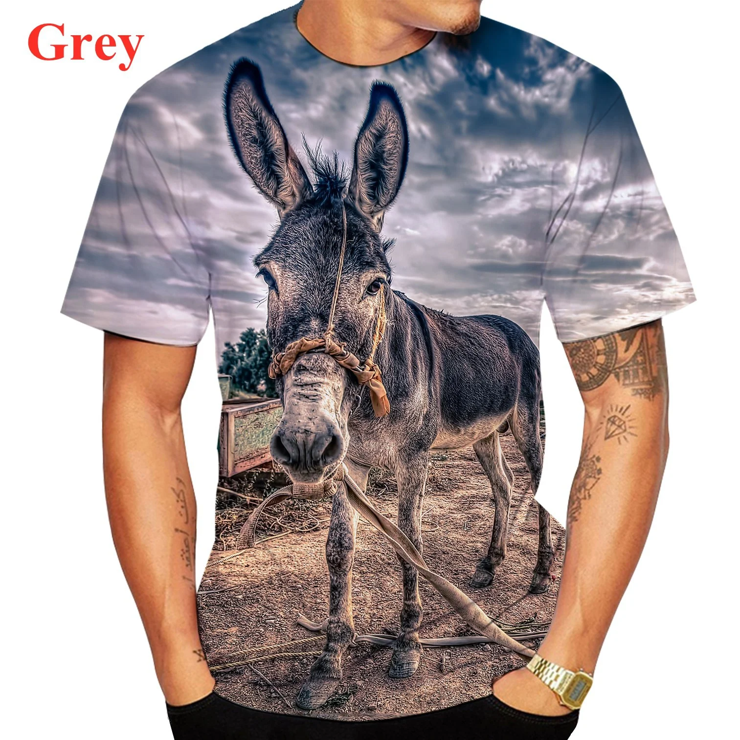 full t shirt for men 2022 Summer Hip Hop Fun T-shirt Creative Donkey Head 3D Printed Tops for Men fred perry t shirt T-Shirts