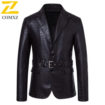 Giacca in ecopelle moda retrò Cintura di media lunghezza da uomo Cappotto in pelle PU chaqueta 2025 Autunno Inverno Trench da motociclista da uomo 1