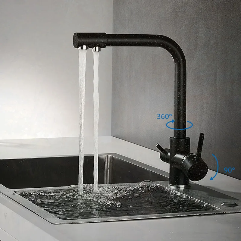 New Black Kitchen Sink Faucet Mixer Seven Letter Design 360 Degree Rotation Water Purification Tap Dual Handle Grifo Cocina