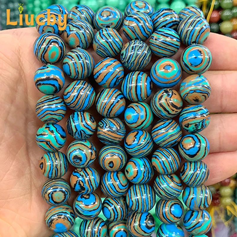 Lucky Malachite Natural Stone Round Handmade Beads Collana Di Orecchini Tradizionali Fai Da Te 15 "Strand 4/6/8/10/12Mm Per La Creazione Di Gioielli