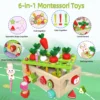 6-In-1 Kids Wooden Shape Assortment Matching Toys Carrot Fruit Game Cart Montessori Toys Puzzle Educational Baby Building Blocks 3
