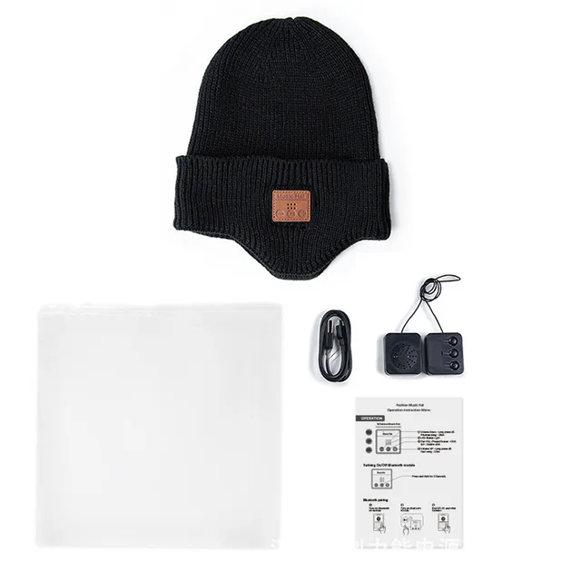 Knitted Beanie Hat with Bluetooth Headphones and Microphone 2