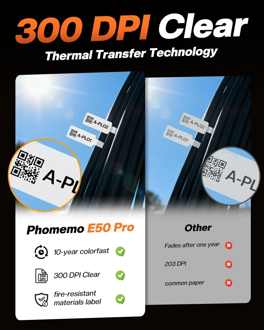 2인치 휴대용 산업용 라벨 프린터 포모모 블루투스 라벨 메이커 E50 모바일 앱 및 PC 지원 2600mAh 충전식 배터리