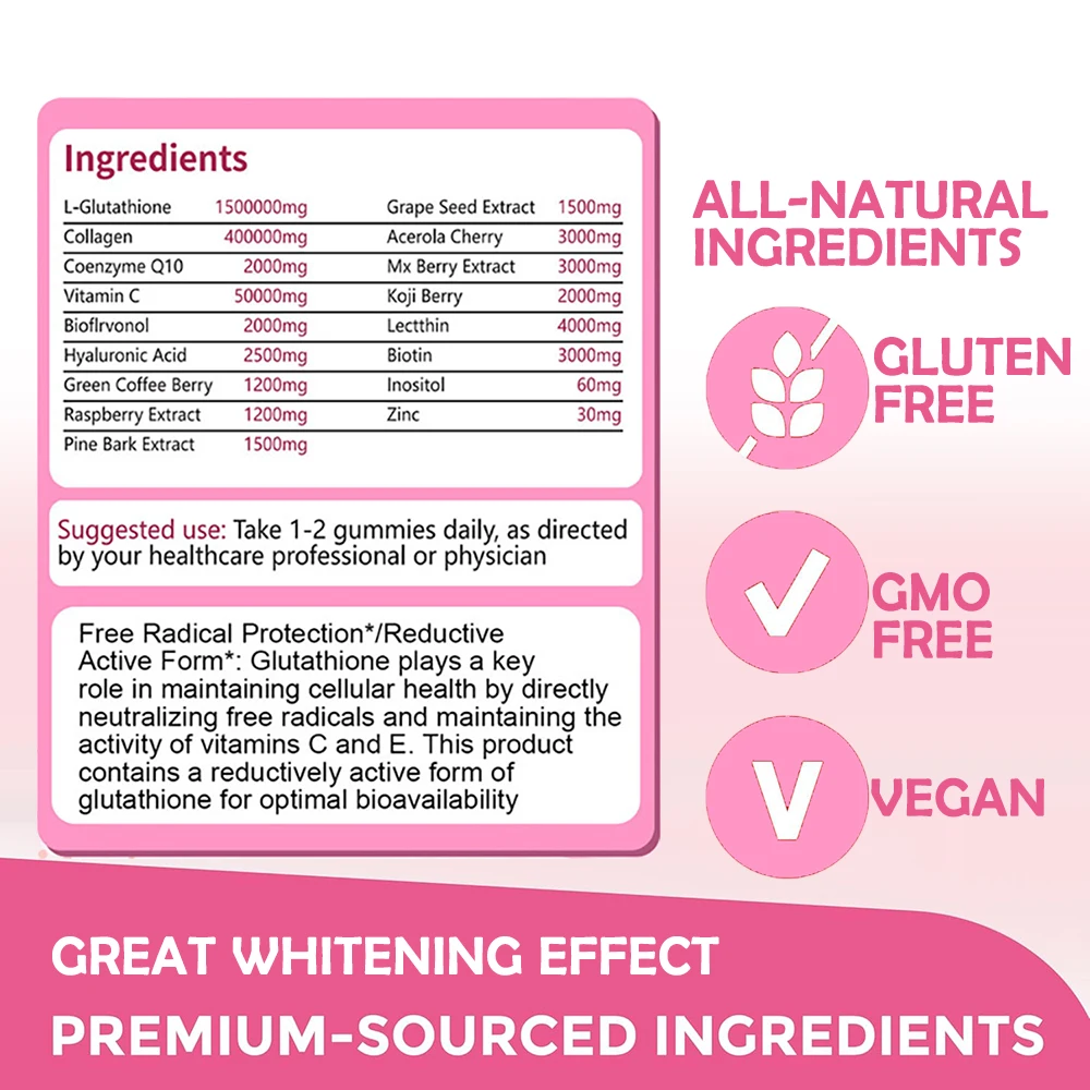 1500000MG Glutathione Skin Whitening Supplement Anti-Aging, UV Protection, Even Skin Tone & Scar