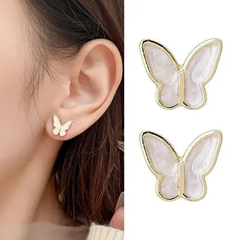 925 Silver Needle Korean Fashion White Butterfly Earrings For Women Jewelry 2025 Trending New Sweet Women's Stud Earrings Gifts