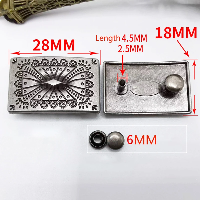 Description Picture 4 of item5pcs Vintage Silver Rectangular Rivet Metal Decorative Button Rivet Back for Leather Belt Bag Clothing Leathercraft Accessories