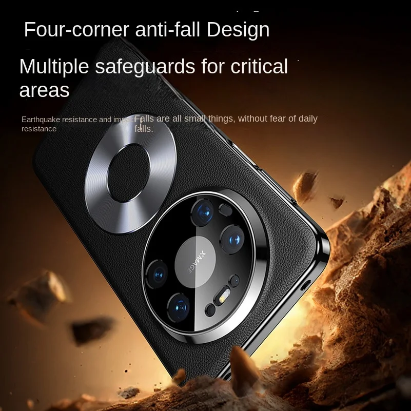 Luxury Vegan Leather Case with Double Ring Magnetic Lens Protection Cover